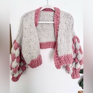 We Are Knitters The Social Bubble Cardigan Wool Handmade Knit Cropped Sweater